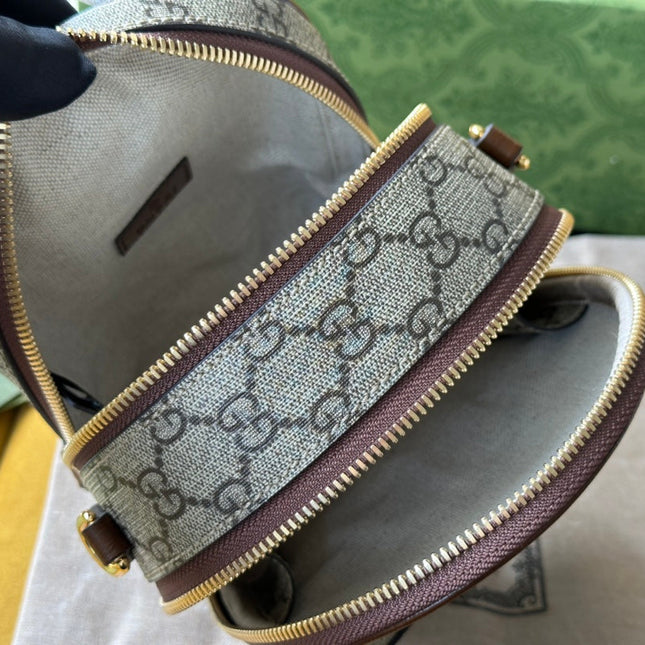 GG MULTI-FUNCTION MINI 19 BACKPACK IN BEIGE AND BROWN CANVAS