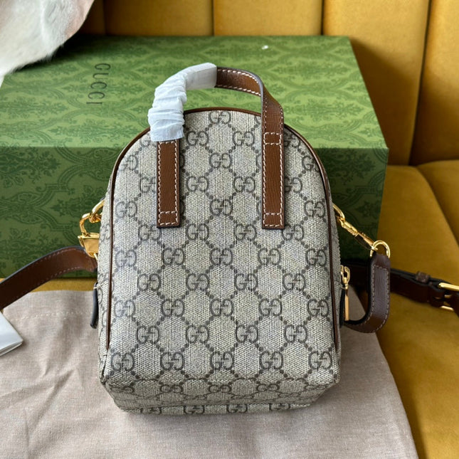 GG MULTI-FUNCTION MINI 19 BACKPACK IN BEIGE AND BROWN CANVAS
