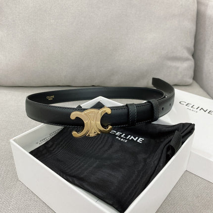 CELINE 25S TRIOMPHE BELT 25MM IN BLACK CALFSKIN GLOD HARDWARE 580679