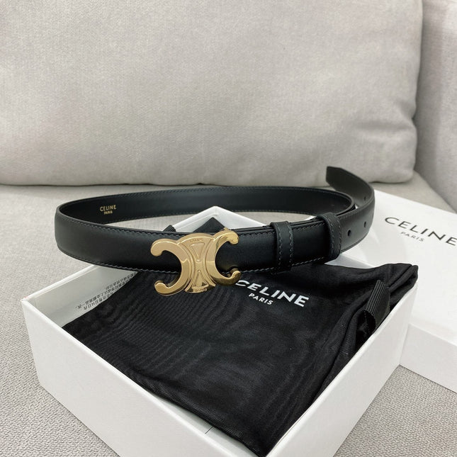 CELINE 25S TRIOMPHE BELT 25MM IN BLACK CALFSKIN GLOD HARDWARE 580679