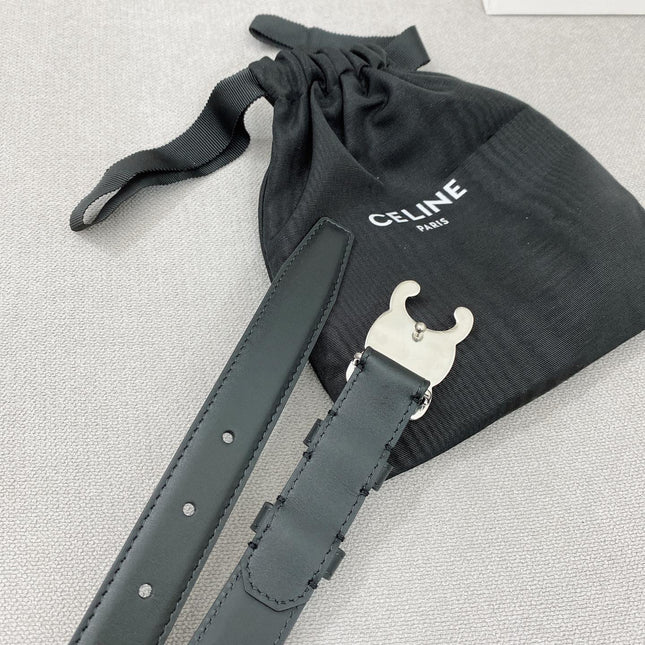 CELINE 25S TRIOMPHE BELT 25MM IN BLACK CALFSKIN SILVER HARDWARE 580680