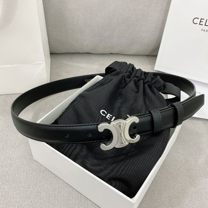 CELINE 25S TRIOMPHE BELT 25MM IN BLACK CALFSKIN SILVER HARDWARE 580680