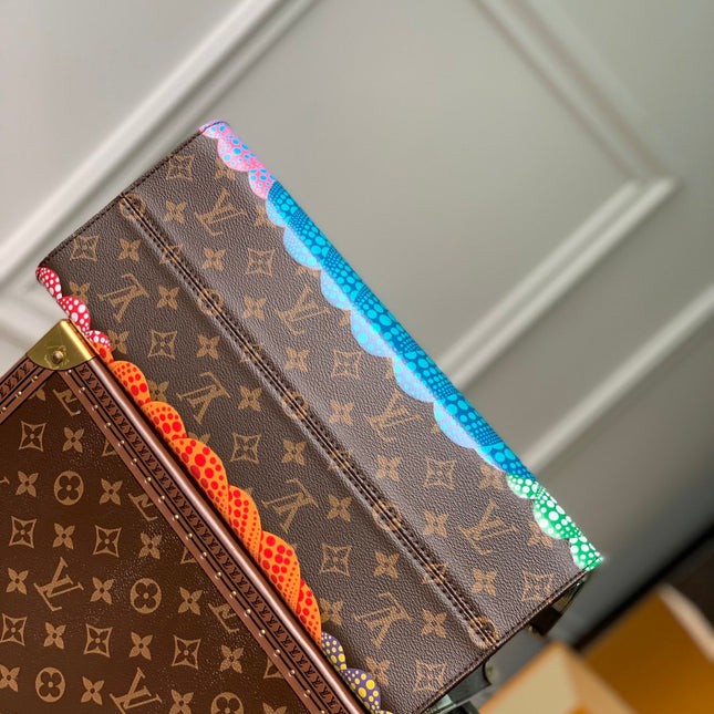 LV x YK ONTHEGO 35 IN BROWN MONOGRAM COATED CANVAS AND CALFSKIN PUMPKIN PATTERN