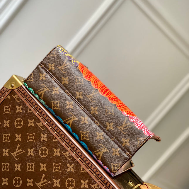 LV x YK ONTHEGO 25 IN BROWN MONOGRAM COATED CANVAS AND CALFSKIN PUMPKIN PATTERN