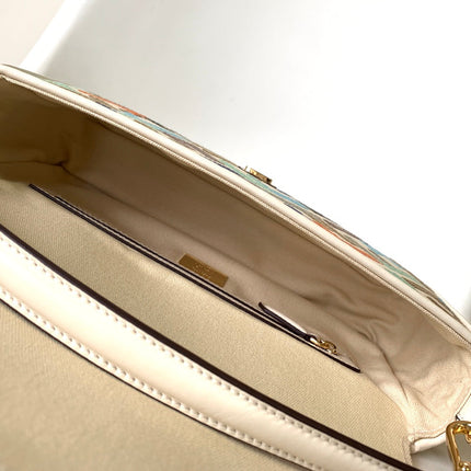Fend Baguette White and Multicolour Canvas Bag 27 with FF Embroidery Ghw