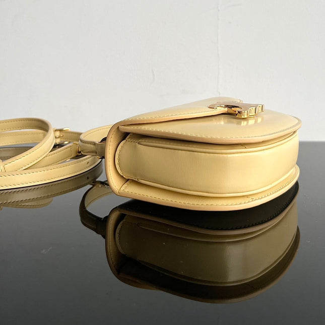 TRIOMPHE SHINY CALFSKIN HANDBAG 18 YELLOW PASTEL