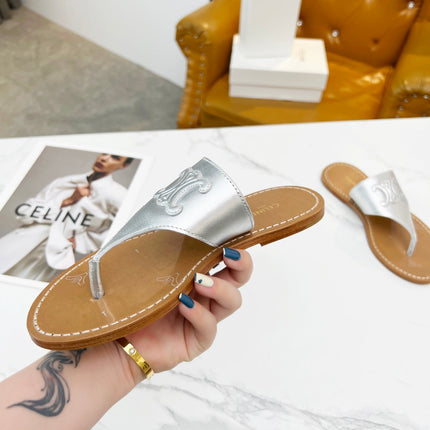THONG MULE IN SILVER CALFSKIN