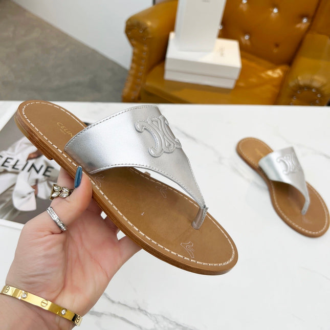 THONG MULE IN SILVER CALFSKIN