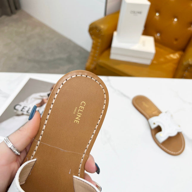 TRIOMPHE SLIDE IN WHITE CALFSKIN