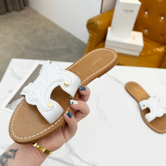 TRIOMPHE SLIDE IN WHITE CALFSKIN