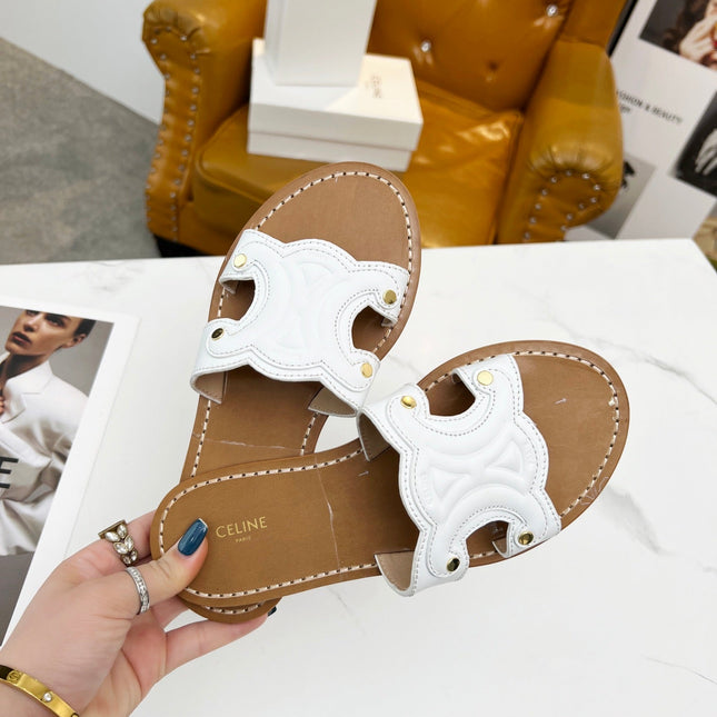 TRIOMPHE SLIDE IN WHITE CALFSKIN