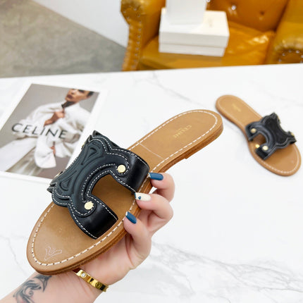 TRIOMPHE SLIDE IN BLACK CALFSKIN