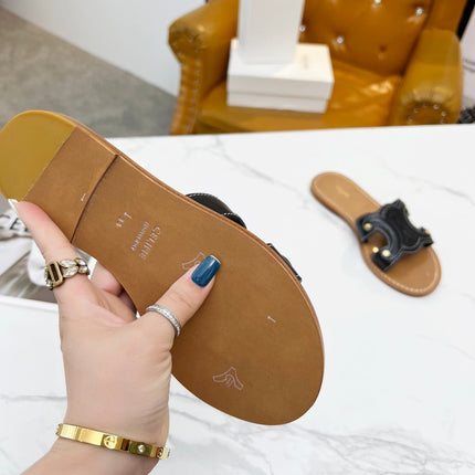 TRIOMPHE SLIDE IN BLACK CALFSKIN