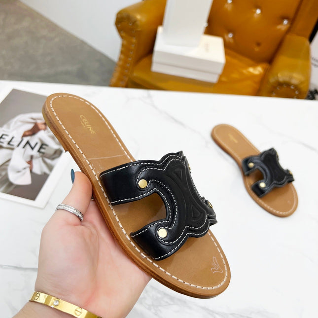 TRIOMPHE SLIDE IN BLACK CALFSKIN