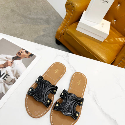 TRIOMPHE SLIDE IN BLACK CALFSKIN