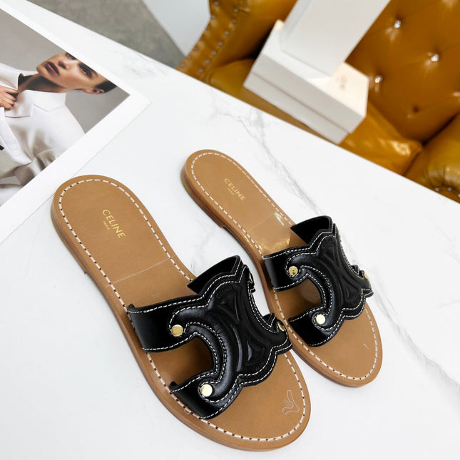 TRIOMPHE SLIDE IN BLACK CALFSKIN