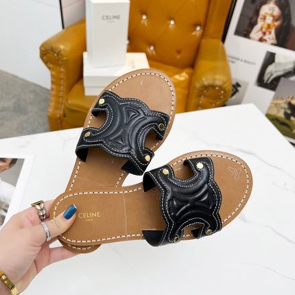 TRIOMPHE SLIDE IN BLACK CALFSKIN