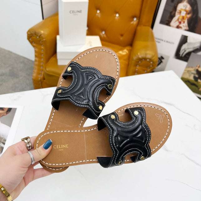 TRIOMPHE SLIDE IN BLACK CALFSKIN
