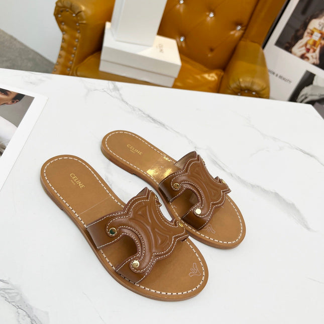 TRIOMPHE SLIDE IN BRONZE BROWN CALFSKIN