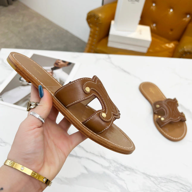 TRIOMPHE SLIDE IN BRONZE BROWN CALFSKIN
