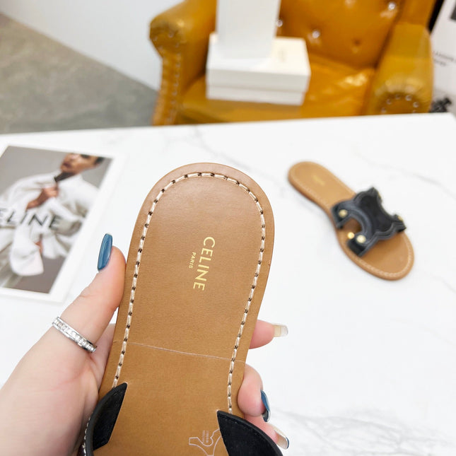 TRIOMPHE SLIDE IN BRONZE BROWN CALFSKIN