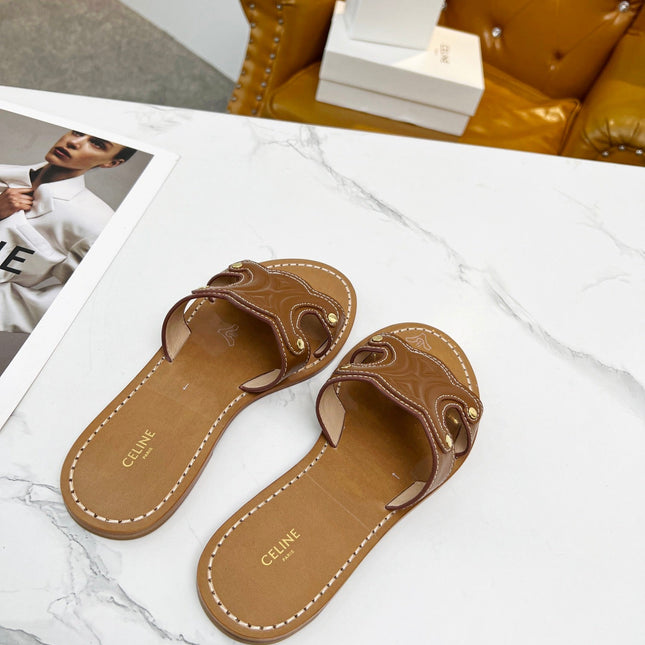 TRIOMPHE SLIDE IN BRONZE BROWN CALFSKIN