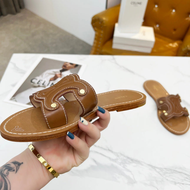 TRIOMPHE SLIDE IN BRONZE BROWN CALFSKIN