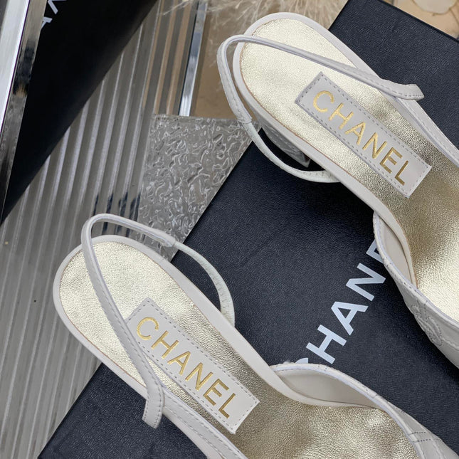 HIGH SLINGBACKS 65 WHITE MIX BLACK CALFSKIN