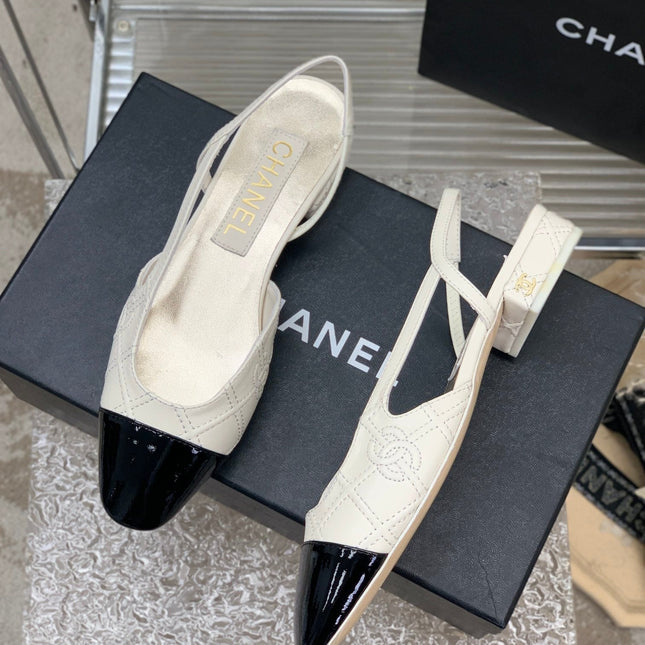 SLINGBACKS 20 WHITE MIX BLACK CALFSKIN