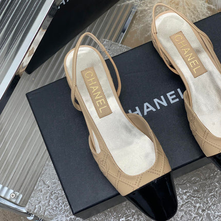 SLINGBACKS 20 BEIGE CREAM MIX BLACK CALFSKIN