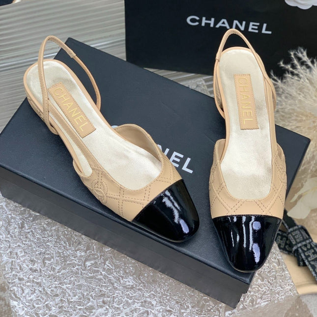 SLINGBACKS 20 BEIGE CREAM MIX BLACK CALFSKIN