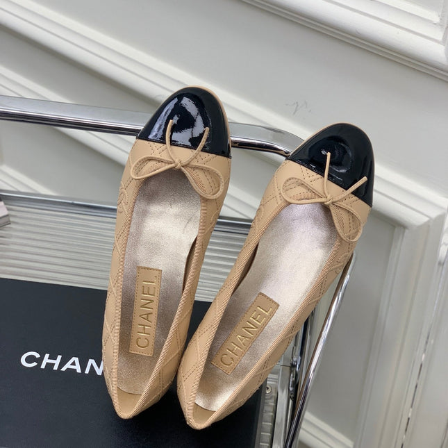 BALLET FLAT GLOSSY BLACK MIX BEIGE LAMBSKIN