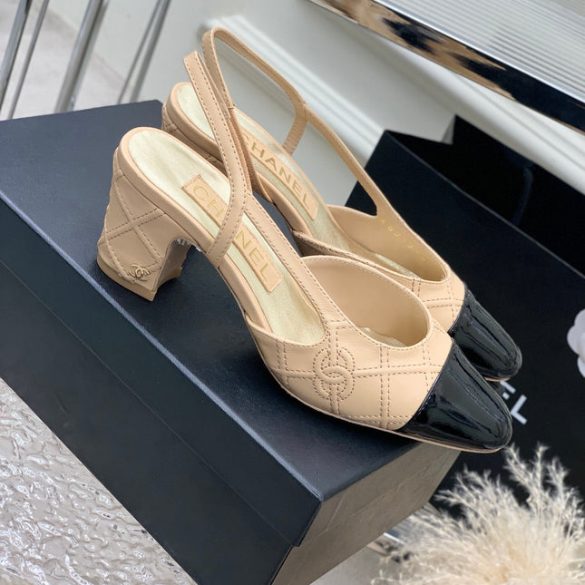 HIGH SLINGBACKS 65 BEIGE CREAM MIX BLACK CALFSKIN