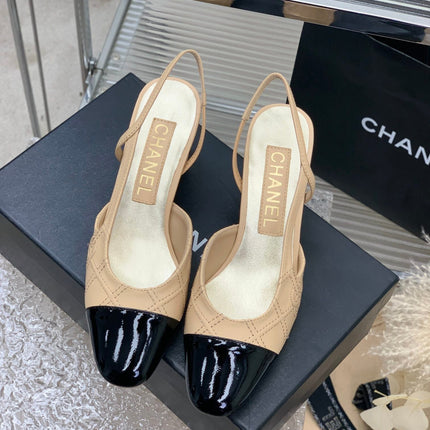 HIGH SLINGBACKS 65 BEIGE CREAM MIX BLACK CALFSKIN