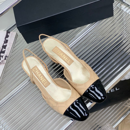 HIGH SLINGBACKS 65 BEIGE CREAM MIX BLACK CALFSKIN