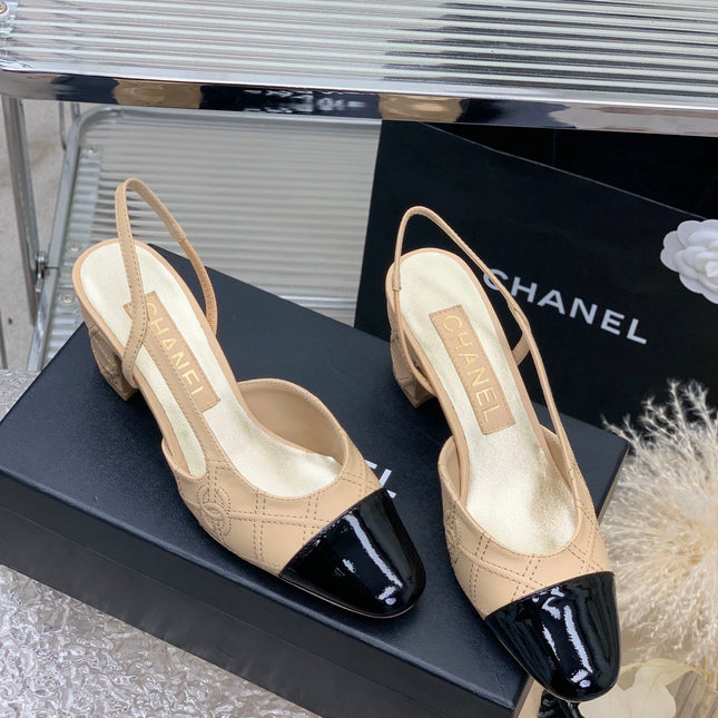 HIGH SLINGBACKS 65 BEIGE CREAM MIX BLACK CALFSKIN