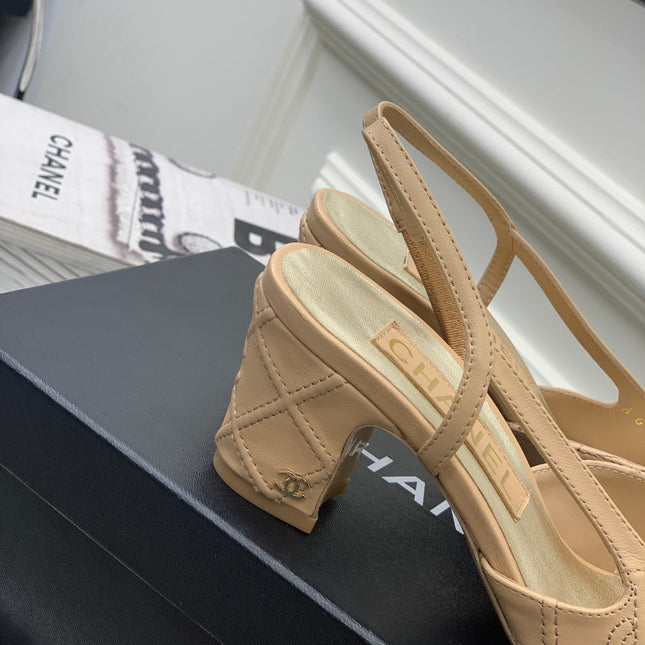 HIGH SLINGBACKS 65 BEIGE CREAM MIX BLACK CALFSKIN