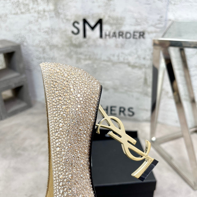SL OPYUM BASIC HIGH HEEL GOLD CRYSTAL SATIN