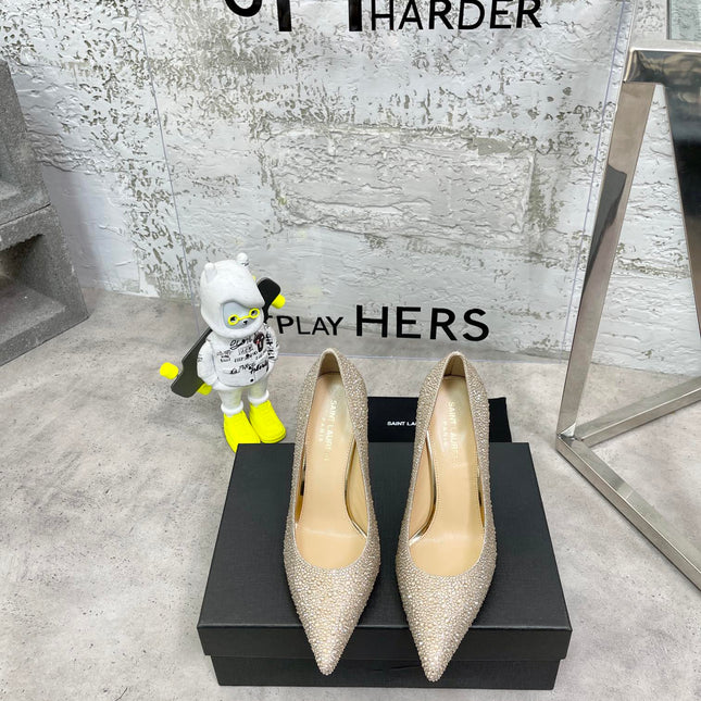 SL OPYUM BASIC HIGH HEEL GOLD CRYSTAL SATIN