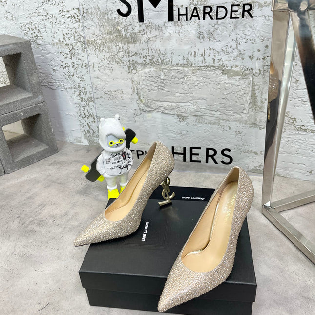 SL OPYUM BASIC HIGH HEEL GOLD CRYSTAL SATIN