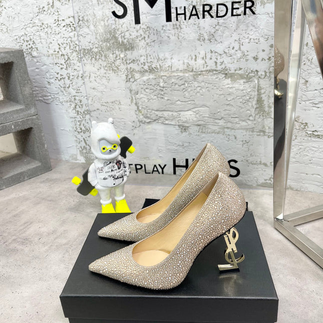 SL OPYUM BASIC HIGH HEEL GOLD CRYSTAL SATIN