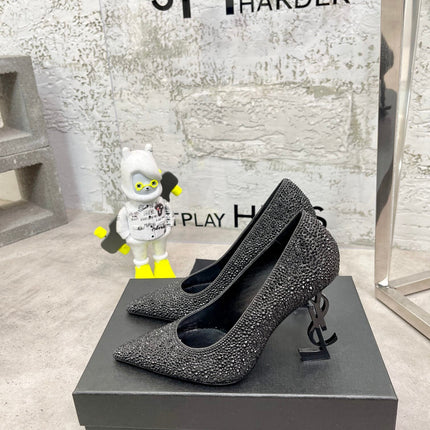 SL OPYUM BASIC HIGH HEEL BLACK CRYSTAL SATIN