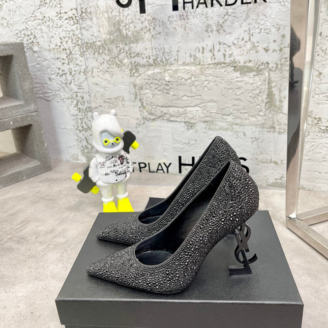 SL OPYUM BASIC HIGH HEEL BLACK CRYSTAL SATIN