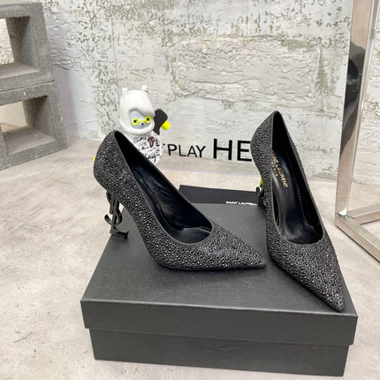 SL OPYUM BASIC HIGH HEEL BLACK CRYSTAL SATIN