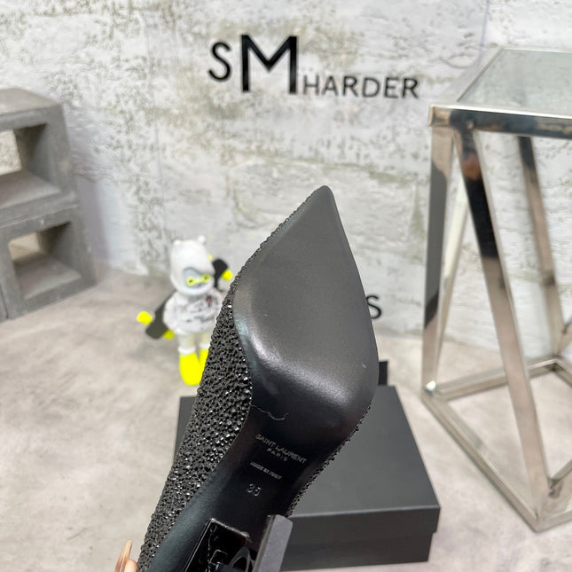 SL OPYUM BASIC HIGH HEEL BLACK CRYSTAL SATIN