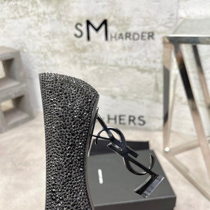 SL OPYUM BASIC HIGH HEEL BLACK CRYSTAL SATIN