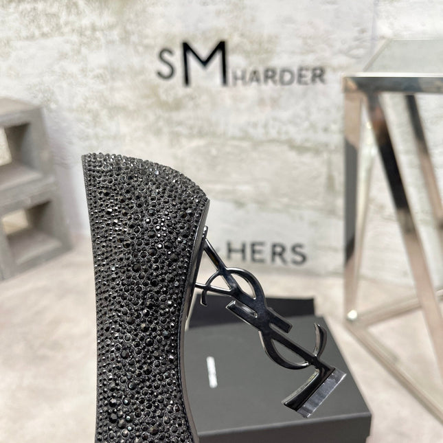 SL OPYUM BASIC HIGH HEEL BLACK CRYSTAL SATIN