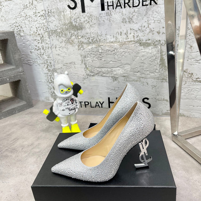 SL OPYUM BASIC HIGH HEEL SILVER CRYSTAL SATIN