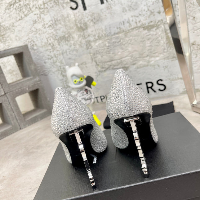 SL OPYUM BASIC HIGH HEEL SILVER CRYSTAL SATIN