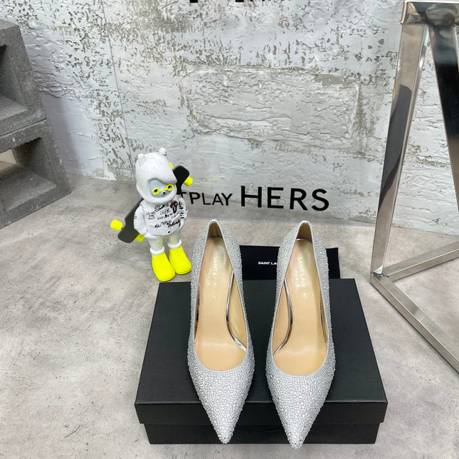 SL OPYUM BASIC HIGH HEEL SILVER CRYSTAL SATIN